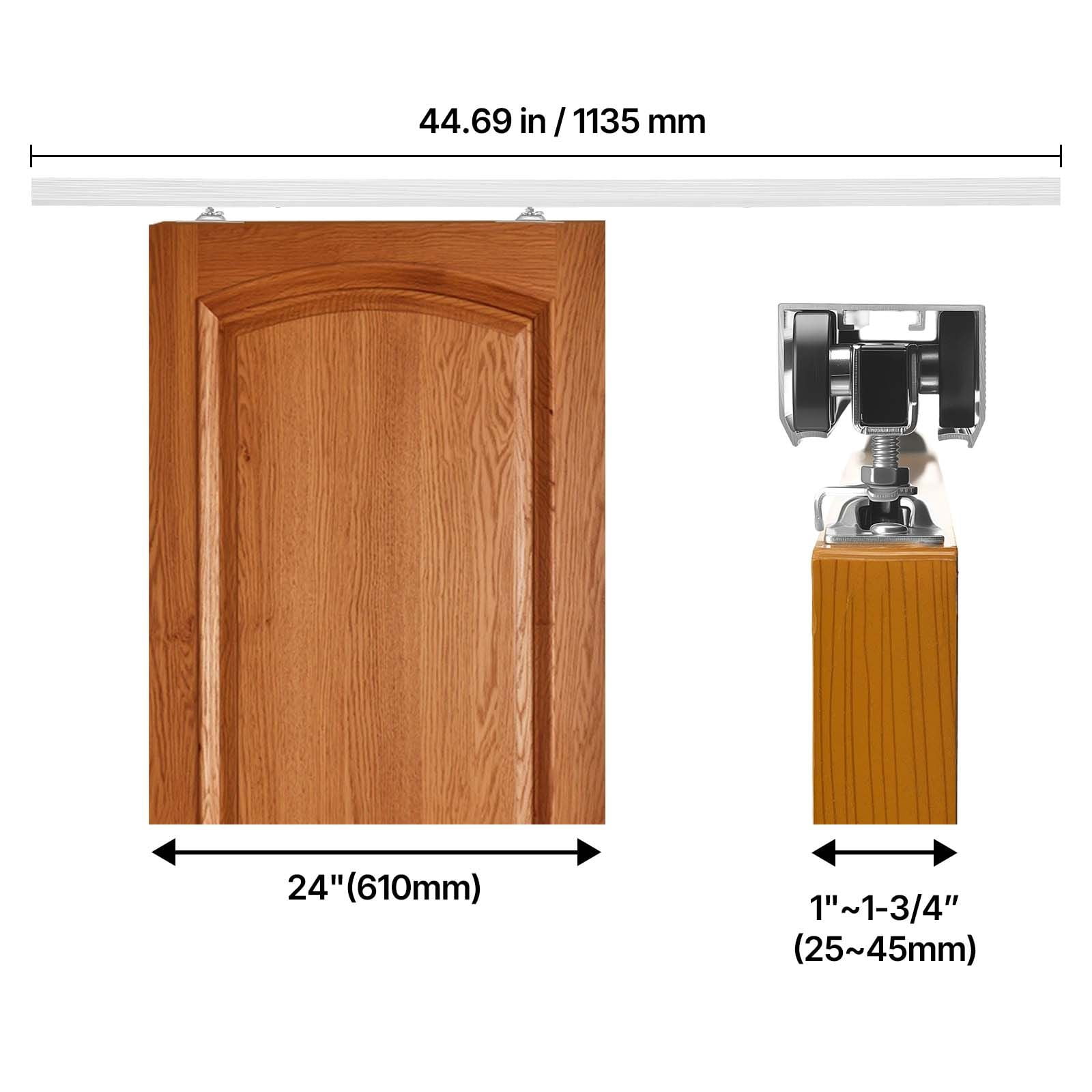 Pocket Door Track Kit 44.69 Inch for 24 Inch Wide Doors Soft-Close Aluminum Alloy with Floor Guide for Bedroom Closet