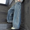 thumbnail image 6 of Otqutp Teen Girls Curved Leg Denim Pants Wide Leg Loose Trousers Elastic Waist Baggy Trousers Fall Bottoms Y2K Streetwear, 6 of 9