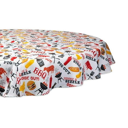 

60 White and Yellow Barbeque Themed Round Outdoor Tablecloth with Zipping