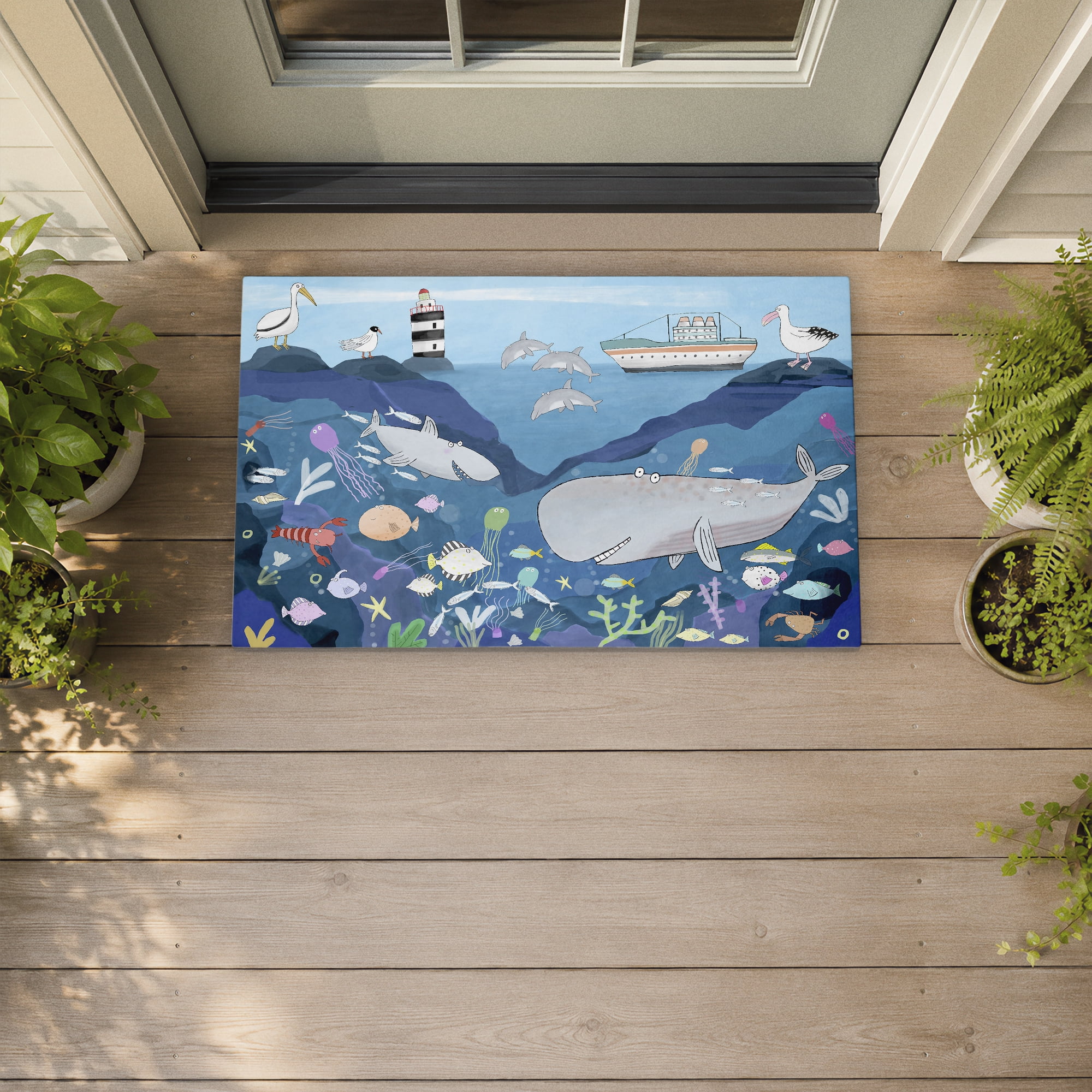 Stupell Industries Sea World Creatures Underwater Printed Outdoor Door Floor Mat, design by Carla Daly