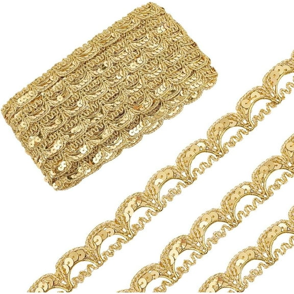 25 Yards 3/4 Inch Sequin Lace Trim Gimp Braid Lace Ribbon Glitter Gold Beaded Fabric Metallic Trim with Plastic Paillette Beads for Sewing Christmas Crafts Curtain Skirt Headband