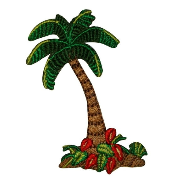ID 0011 Palm Tree Falling Leaves Beach Scene Embroidered Iron On Applique Patch