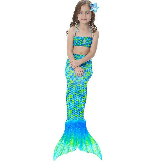Kids Girls Mermaid Beachwear Bikini Set Fishtail Swimsuit Swimming Costume