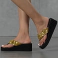 thumbnail image 5 of pwidon Women's Wedge Platform Thong Flip Flops Sequin Sparkly Bling Open Toe Slip On Summer Beach Casual Walking Sandals Gold 8.5, 5 of 6