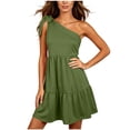 thumbnail image 3 of Tqcoqu Women's Party Date Night Dress,One Shoulder Tie Knot Tiered Ruffle Mini Dress,Army Green Women's S-XXL, 3 of 9