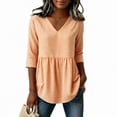 thumbnail image 7 of Qgtaibl Womens Plaid Babydoll Blouse Casual V Neck 3/4 Length Sleeve Cotton Shirts Loose Fit Flowy Pleated Tunic Tops Orange XXL, 7 of 7