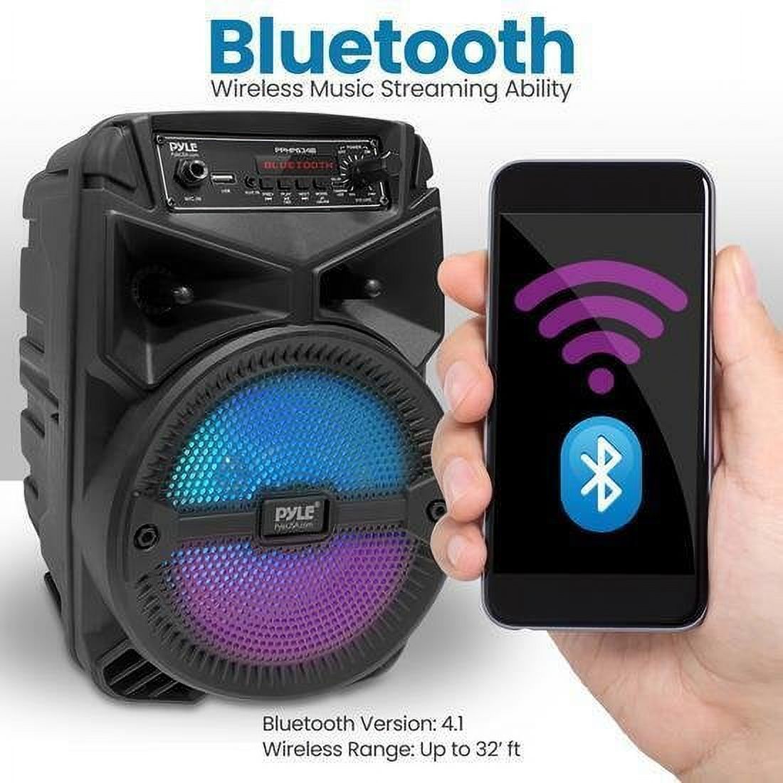 Pyle PPHP634B - 6.5’’ Portable PA Speaker - Portable PA & Karaoke Party Audio Speaker with Flashing Party Lights, MP3/USB/ /FM Radio (240 Watt MAX) - image 4 of 8