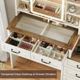 thumbnail image 4 of Farmhouse Vanity Desk with Lighted Mirror and Charging Station, Makeup Vanity Table with Glass Top&Drawers&Shelves&Dresser for Women Girls, White, 4 of 7
