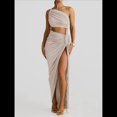 thumbnail image 4 of Conjuntos de Vestidos de Noche Asimétricos con Abertura Alta para Playa y Verano para Mujer Gris S, 4 of 7
