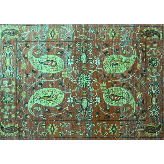 Ahgly Company Machine Washable Indoor Rectangle Persian Turquoise Blue Traditional Area Rugs, 5' x 7'