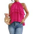 thumbnail image 4 of Women'S Layered Ruffle Hem Sleeveless Halter Chiffon Blouse Flowy Tank Tops Rose Red M, 4 of 9