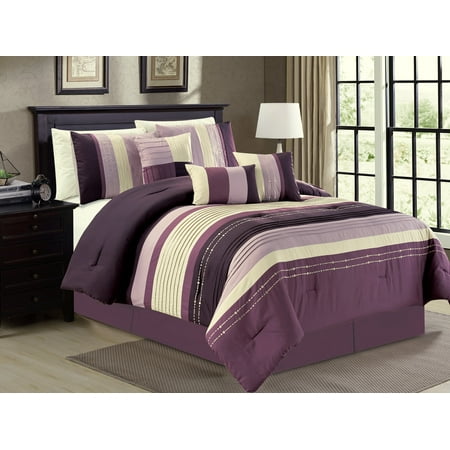 7-Pc Pleated Stripe Dotted Lines Embroidery Comforter Set ...