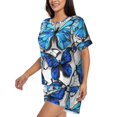 thumbnail image 2 of Bingfone Blue and White Butterflies Print Pajamas Sets for Women Soft Short-Sleeved Pjs with Lounge Shorts Two Piece Sleepwear, 2 of 8