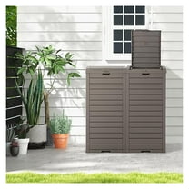 31 Gallon Outdoor Trash Can, Waterproof Garbage Can with Lid & Slidable Tray, 16” x 16” x 34” Large Resin Waste Bin for 33-40 Gal Trash Bag, Outside Trash Can for Patio Backyard Deck, Grey