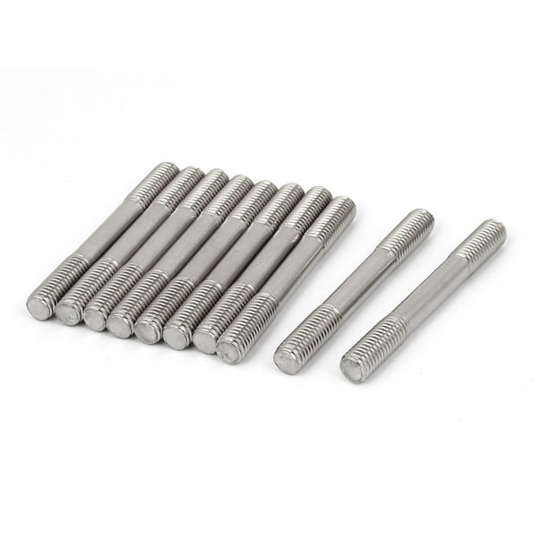 Varilla de empuje ajustable apretada de 8 mm x 70 mm con doble extremo roscado tono plateado 10 piezas