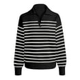 thumbnail image 3 of Htigea Striped Sweaters for Women Stylish V Neck Jumpers Long Sleeve Lapel Pullover Preppy Knit Sweater Tops Black S, 3 of 4