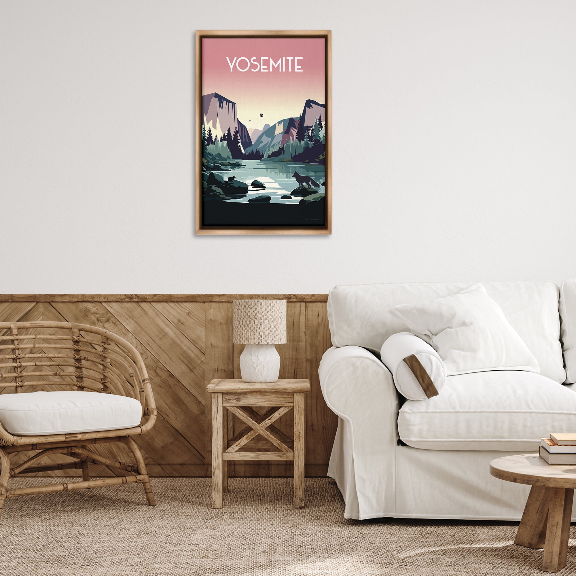 Stupell Industries Yosemite Landmark View Landscape & Nature Painting Brown Floater Framed Canvas Art Print Wall Art, 21 x 31