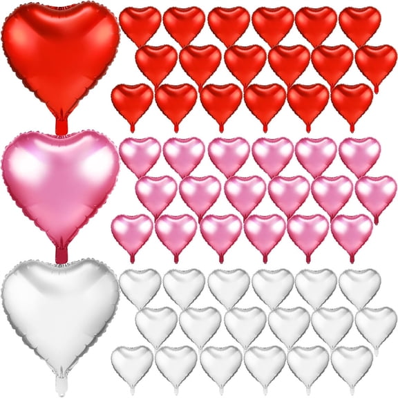 NOGIS 60 Pieces 18 Inch Heart Foil Balloons Valentine's Day Balloons Large Heart Shaped Balloons Heart Shaped Balloons for Valentines Day Room Decorations Party Props Decor (Red Pink White)