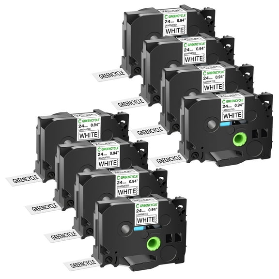 GREENCYCLE 8PK Compatible for Brother P-touch Black on White 24mm TZ TZe TZ251 TZe251 TZ-251 TZe-251 Laminated Label Tape