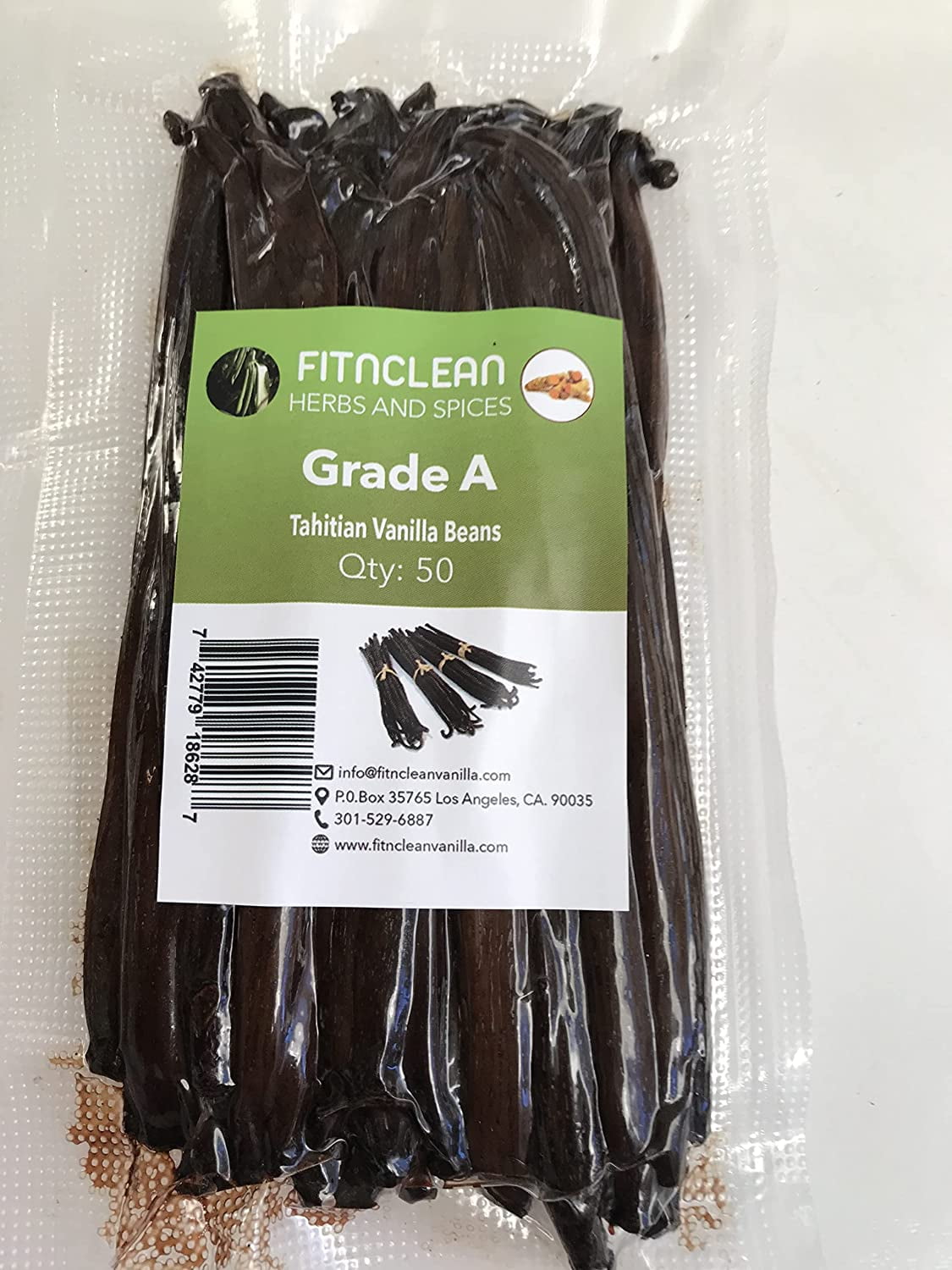50 Tahitian Vanilla Beans Grade A for Baking, Extract and Paste, ~5" by FITNCLEAN VANILLA, Bulk Fresh NON-GMO Whole Gourmet Pods