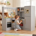 thumbnail image 3 of TLSUNNY Corner Play Kitchen for Kids, Wooden Playset with Realistic Lights, Sounds, Sink, Stove & Storage, Gift for Toddlers, Gray, 3 of 11