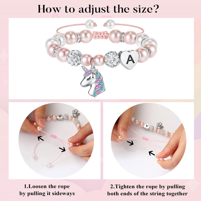 Turandoss Initial Pink Pearl Unicorn Pendant Bracelet photo 2