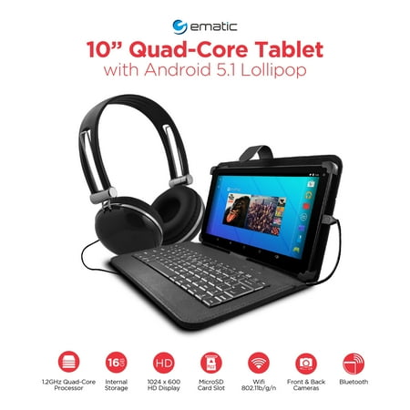 Ematic EGQ223BL with WiFi 10" Touchscreen Tablet PC Featuring Android 5.1 (Lollipop) Operating System