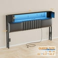 thumbnail image 3 of Homieasy Upholstered Headboard for Queen Size Bed Frame with Storage Shelf and Cabinet, Headboards with Outlets and RGB LED Light, Comfortable Head Board, Sturdy and Stable, Easy Assembly, Black, 3 of 8
