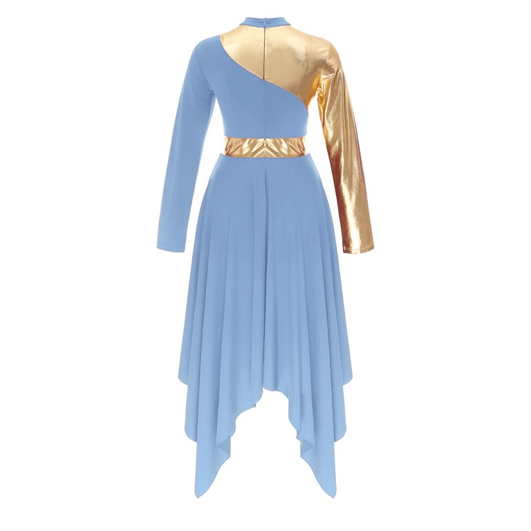 blue and gold praise dance dress Adult Blessed Grace One Shoulder Praise Tunic (79567) Royal/Gold / Plus main image 1