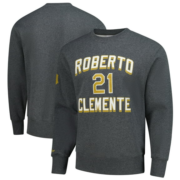 Men's Mitchell & Ness Roberto Clemente Heather Charcoal Pittsburgh Pirates Legends Collection Vintage Logo Name & Number