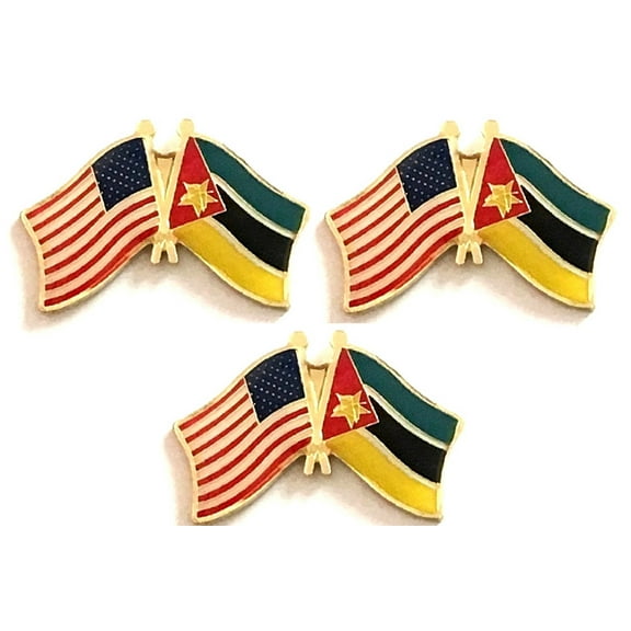 Mozambique & US Crossed Flag Lapel Pins, Pack of 3