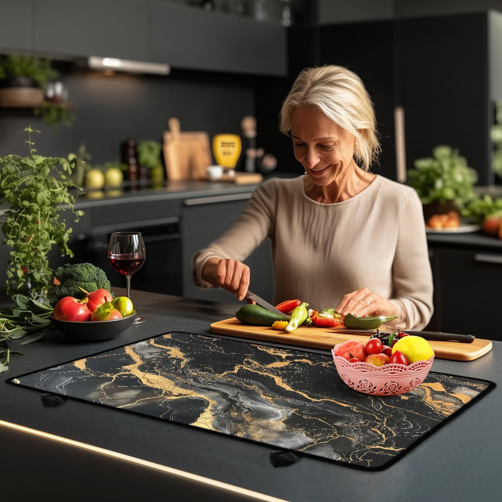 Renewold Stove Cover for Stove Top, Ceramic Stove Top Cover Mat Scratch Resistant Oil Resistant Stovetop Cover Oven Mat Protector for Kitchen Decor, Black Gold Marble