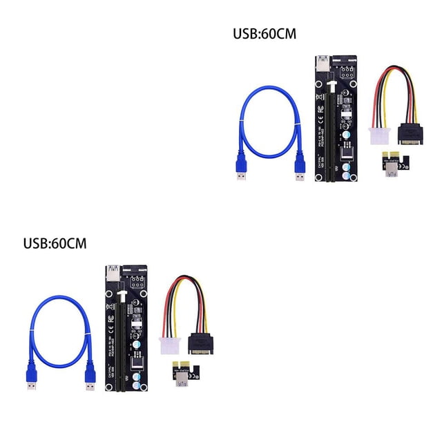 Ruiboury VER003 PCI-E Riser Card 30CM 60CM USB 3.0 Cable PCI 1X to 16X Extender PCI-E Adapter for GPU Miner Mining Black 60CM 2Set