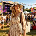 thumbnail image 2 of Womens Sun Hats Bohemian Festival Wide Brim Sun Hat with Adjustable Tie, 2 of 5