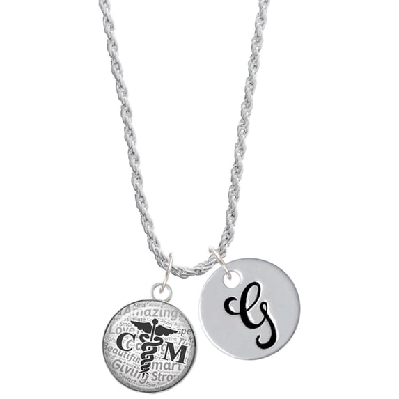 Delight Jewelry Silvertone Domed Black CM Silvertone Script Initial Disc - G - Charm Necklace, 20"+3"