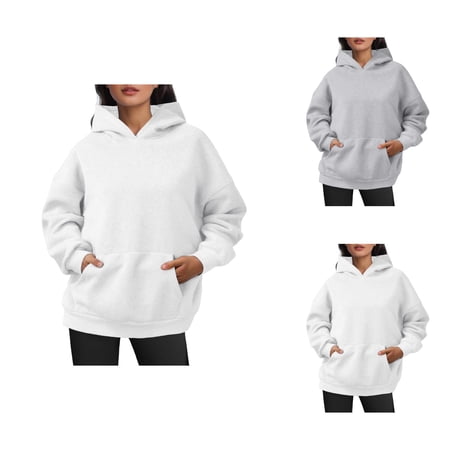 Women Clothing Women s Solid Color Sweatshirt Womens Oversized Sweatshirts Pullover Hoodies Artificial Short Velvet Sweaters Long Sleeve With Pockets Winter Fall Outfits Clothes
