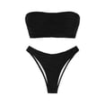 thumbnail image 4 of QURATI Swimwear Ruched Two Piece Bikini: High Waisted Thong Style Vacation Swimwear Set Black L, 4 of 6
