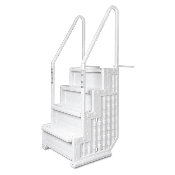 Poolzilla Premium Pool Step Ladder for Above Ground Pools - Deck Mounted Steps with Double Handrails - for 48’’ to 54’’ in. Above Ground Pools