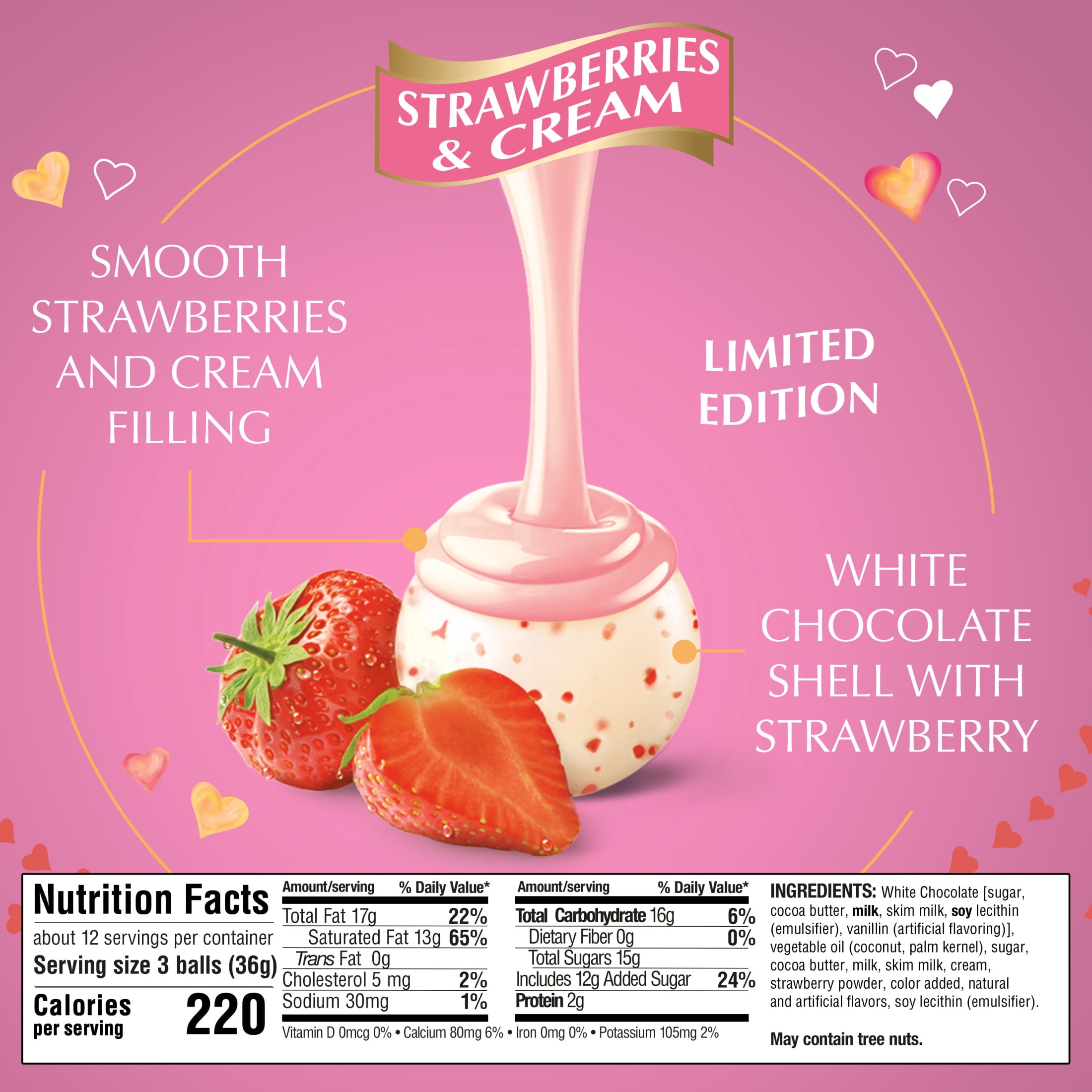 Lindt LINDOR Valentine's Day Strawberries and Cream White Chocolate Candy Truffles, 15.2 oz. Bag