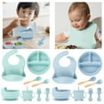 thumbnail image 1 of 8pcs Silicone Baby Feeding Set Soft Baby Weaning Supplies Cute Self Feeding Eating Utensils Set with Divided Suction Plate Bib Bowl Fork Spoon Sippy Cup Dishwasher Safe for Baby, 1 of 11
