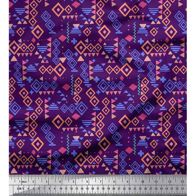 Soimoi Purple Poly Georgette Fabric Diamond Geometric Fabric Prints By Yard 52 Inch Wide