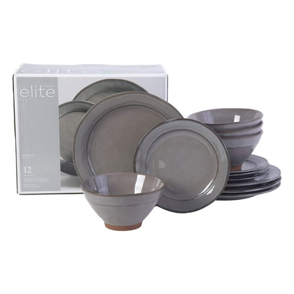 Gibson Elite Terranea Service de table 12 pièces Gris Terre cuite