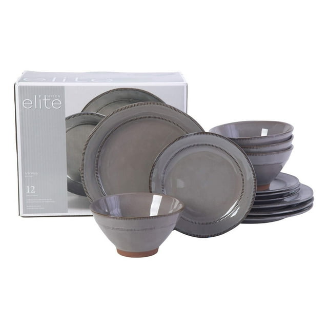 Gibson Elite Terranea Service de table 12 pièces Gris Terre cuite