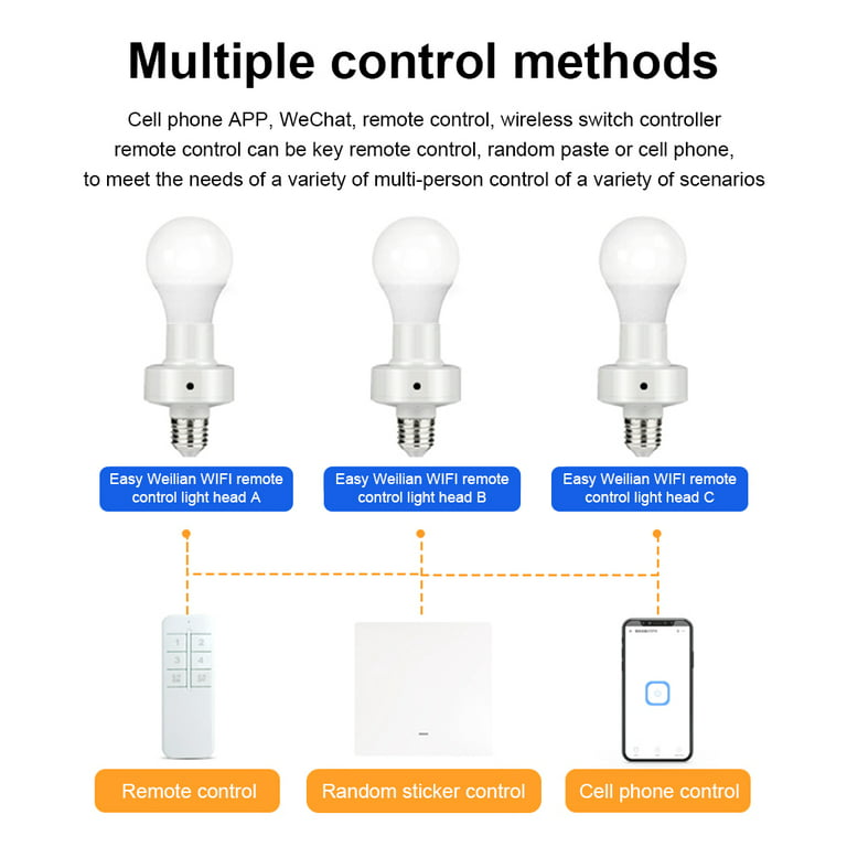 Remote Control Light Lamp Socket, E26 E27 Bulb Base Holder, Wireless Light Switch Kit with Timing Function, 50m Long Distance Control, Remote Lighting