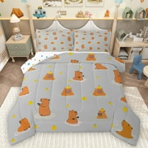 Homewish Cartoon Capybara 3-Piece Full Size Comforter Sets For Children Teens,Kawaii Wildlife Bedding Comforter Set,Cute Animal Lightweight Bedding Sets,Breathable Home Decor,Reversible