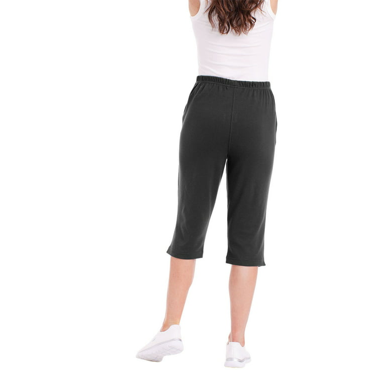 CATALOG CLASSICS Womens Capri Pants with pockets Elastic Waist Pants -  Black, XL