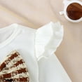 thumbnail image 6 of GYRATEDREAM Infant Baby Girls Fall Winter Outfit Toddler Ruffle Long Sleeve Bow Front T Shirt Tops Button down Plaid Mini Skirt Skort Set Clothes 2Pcs for 6 Months-4 Years Brown, 6 of 8
