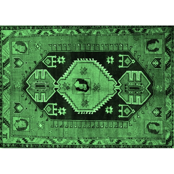 Ahgly Company Indoor Rectangle Persian Emerald Green Traditional Area Rugs, 7' x 9'