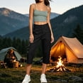 thumbnail image 6 of Womens Straight Leg Capri Cargo Pants High Waisted Button Closure Cropped Trousers with Pockets Casual Work Hiking Pants Black, 6 of 7