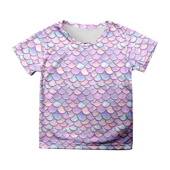 Top with Bow Long Sleeve T Shirt Toddler Girls' Multicolor Fish Scale Print Casual Shirt | Summer Short Sleeve Top